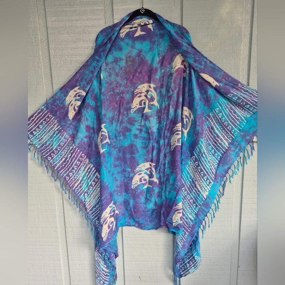 Blue and Purple Dolphin Patterned Scarf Shawl Beach Cover-Up